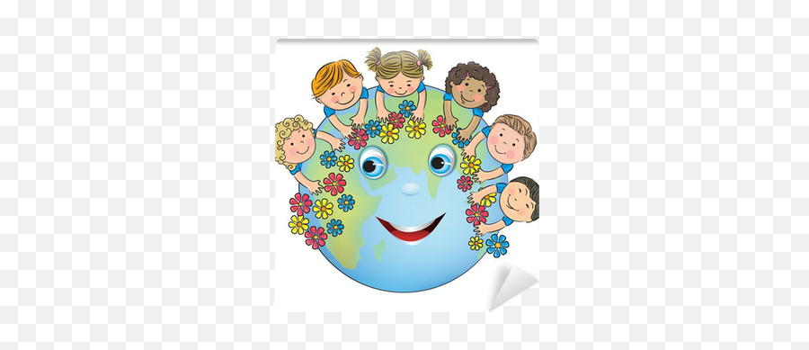 Children Hugging Planet Earth Wall Mural U2022 Pixers - We Live To Change Cartoon Earth Day Emoji,Hugging Emoticon