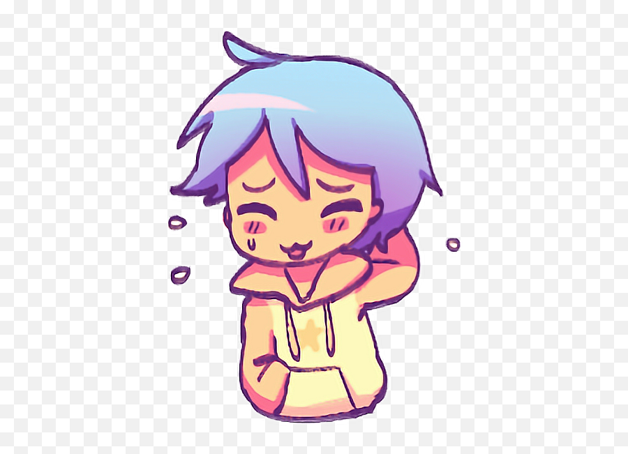 Overlay Boy Bluehair Shy Kik Freetoedit - Shy Boy Anime Boy Drawing Emoji,Kik Emojis