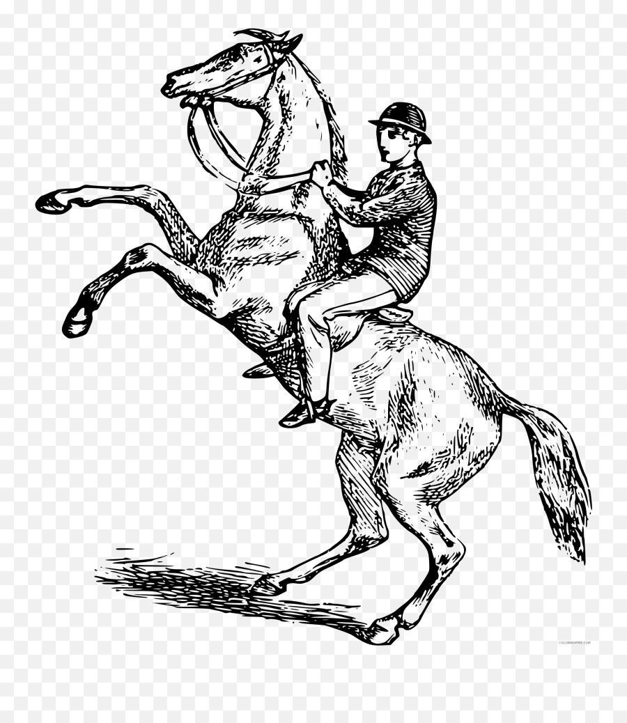 Man Riding A Horse Coloring Pages Man Riding A Rearing Horse - Horse Riding Clip Art Emoji,Man Boat Tiger Emoji