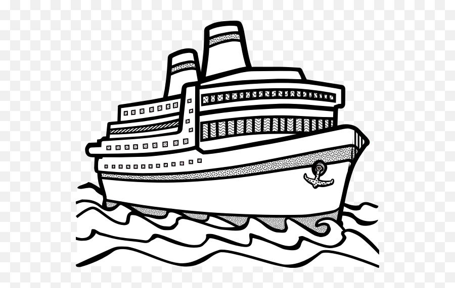 Line Art Vector Drawing Of Large Cruise Ship Free Svg - Ship Clipart Black And White Emoji,Cruise Emoji
