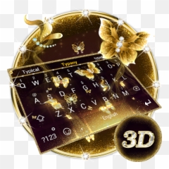 3d Golden Butterfly Themeu0026emoji Keyboard 43 Download - Gold,Gold Emoji Keyboard