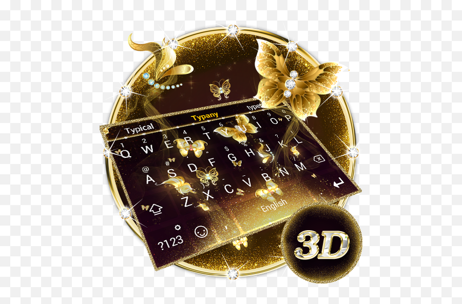 3d Golden Butterfly Themeu0026emoji Keyboard 43 Download - Gold,Gold Emoji Keyboard