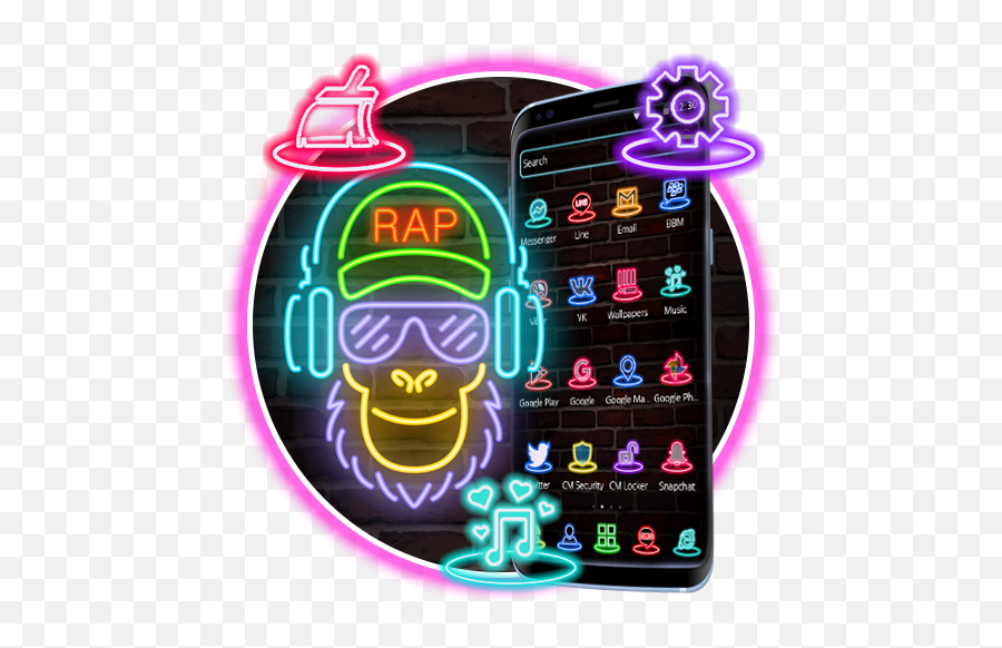 Neon Rap Dj Monkey Theme - Old School Rap Logo Emoji,Rap Emoji Keyboard