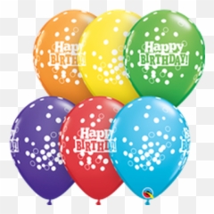 36 Q Clear with White Happy Birthday Confetti Print 2 - Qualatex Latex Balloons Emoji