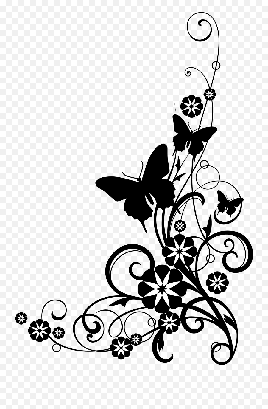Flower Clipart Black And White Design - Butterfly Border Design Black And White Emoji,Reee Emoji
