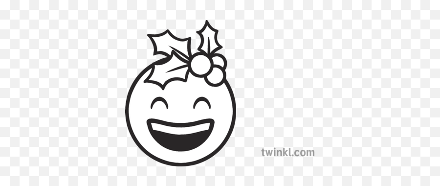 Holly Hat Smile Emoji Christmas Festive Emote Happy - Christmas Emoji Black And White,Holly Emoji