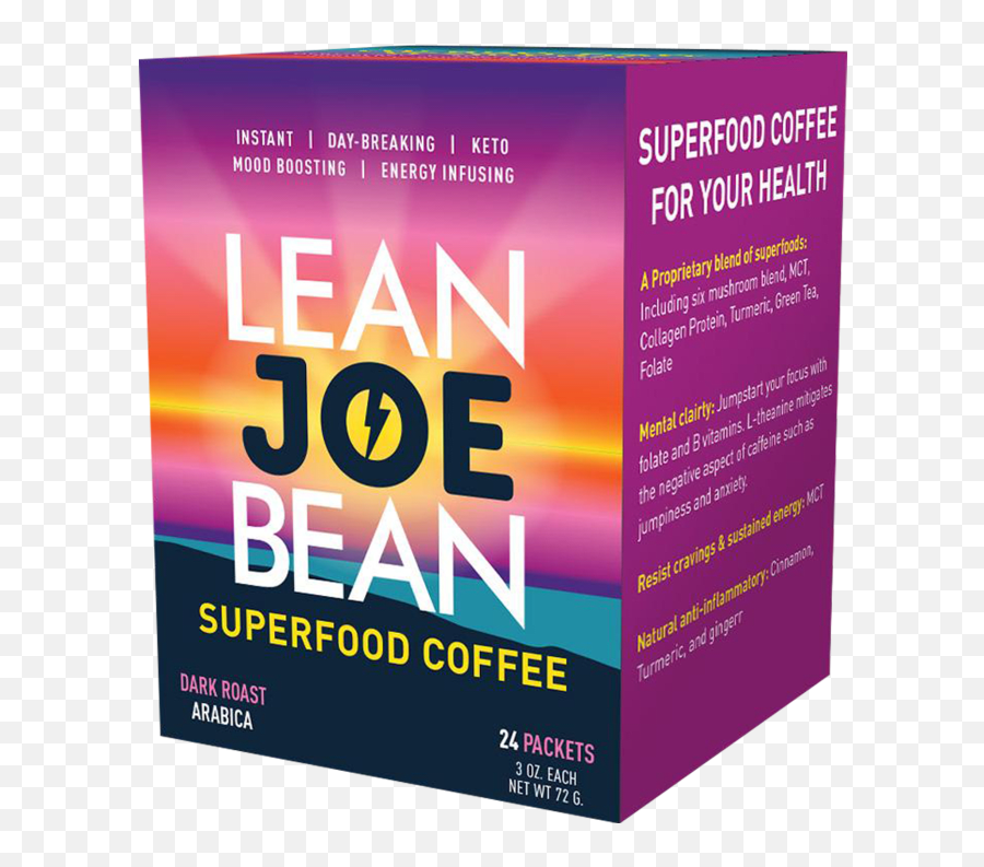 24 - Pack Lean Joe Bean Superfood Coffee Horizontal Emoji,Roast Hand Emoji