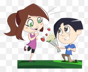 Love Story Couple - Boy Giving Flower To Girl Cartoon Emoji