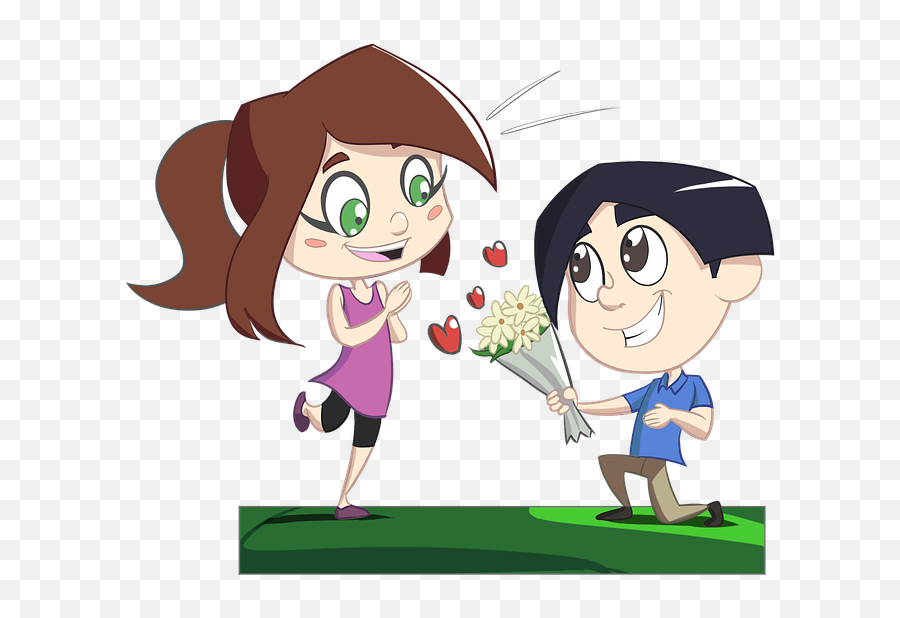 Love Story Couple - Boy Giving Flower To Girl Cartoon Emoji,Short Emoji Stories