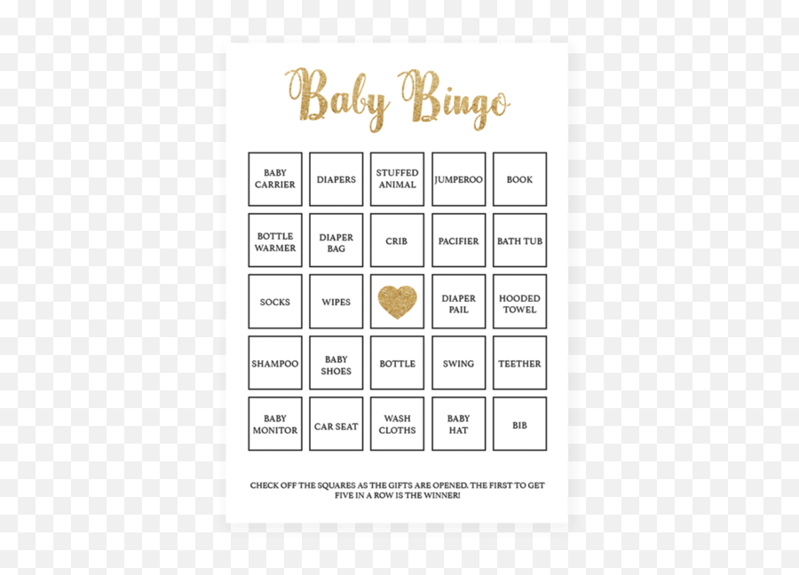 Printable Baby Shower Bingo Cards Gold In 2020 Baby Bingo - Transparent Bingo Template Png Emoji,Groan Emoji