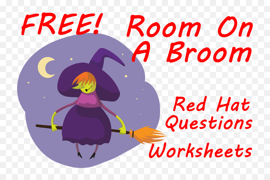 Free - Room On A Broom Red Thinking Hat Reading Questions Cartoon Emoji,Emoji Broom