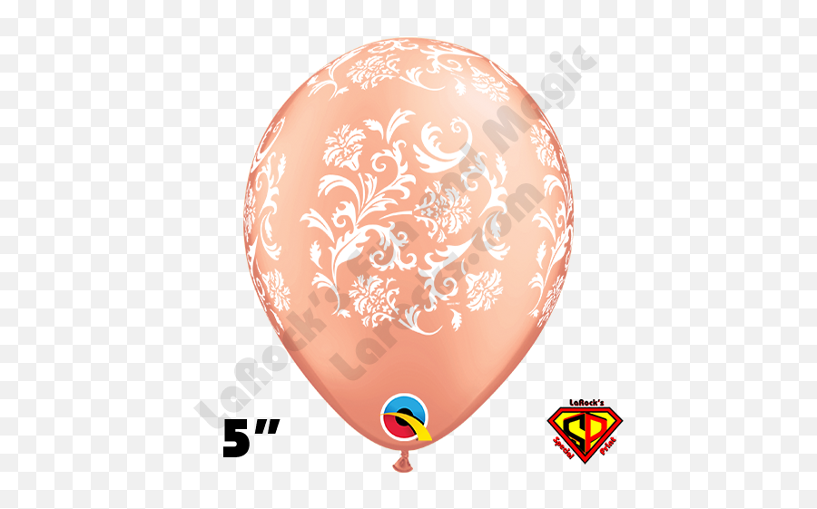 5 Inch Round Damask Metallic Rose Gold Wwhite Qualatex 50ct - Balloon With Face Girl Emoji,Squirting Emoji