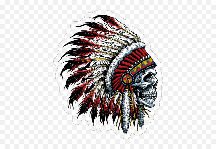 Native American Chief Skull With Headdress Sticker - Indian Chief Skull Emoji,Native American Emoji Flag