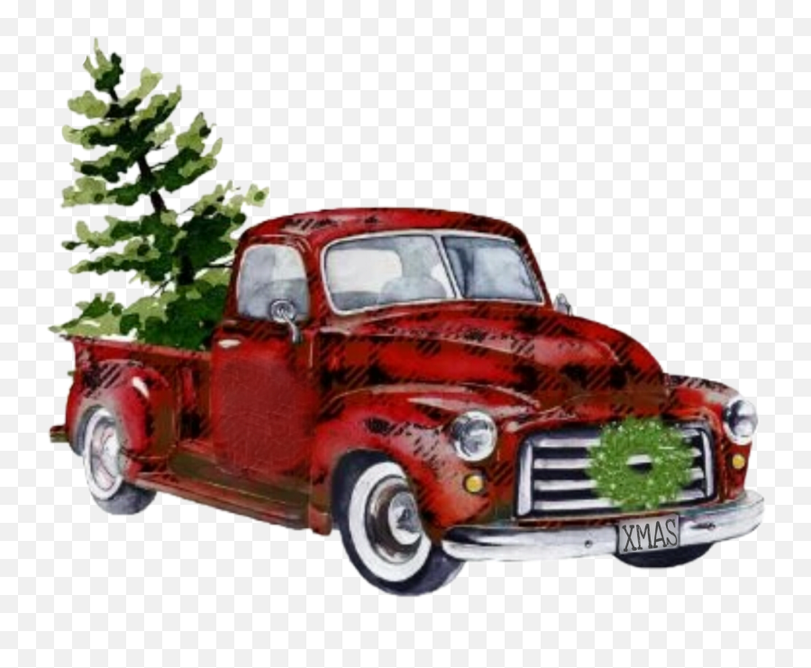 Watercolor Truck Christmas Christmastruck Vintage Antiq - Buffalo Plaid Christmas Truck Emoji,Truck Emoji