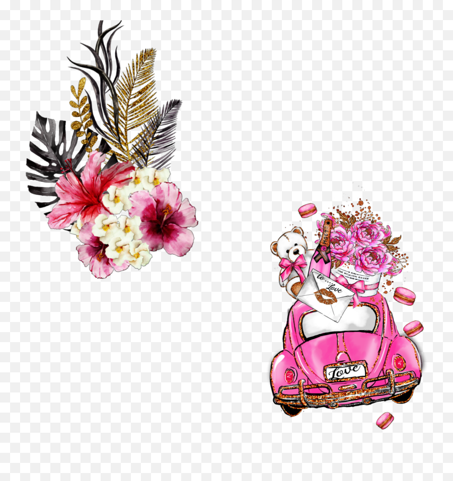 Pink Flowers Glitter Volkswagon Car - Illustration Emoji,Car Grandma Flower Emoji