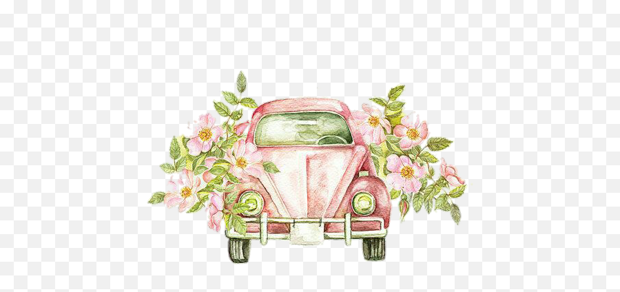 Car Flower Sccar Fusca - Vintage Wedding Car Clipart Emoji,Car Grandma Flower Emoji