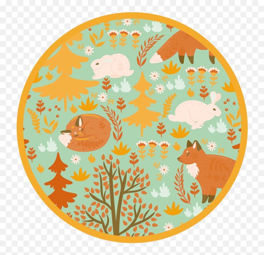 Wood Creatures Kids Vinyl Carpet - Dywan Dla Dzieci Z Motywem Lasu Emoji,Man Moon Fox Emoji