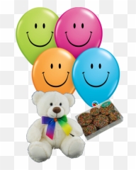 Colourful Cleo Bear and Balloon Combo White - Smiley Face Emoji