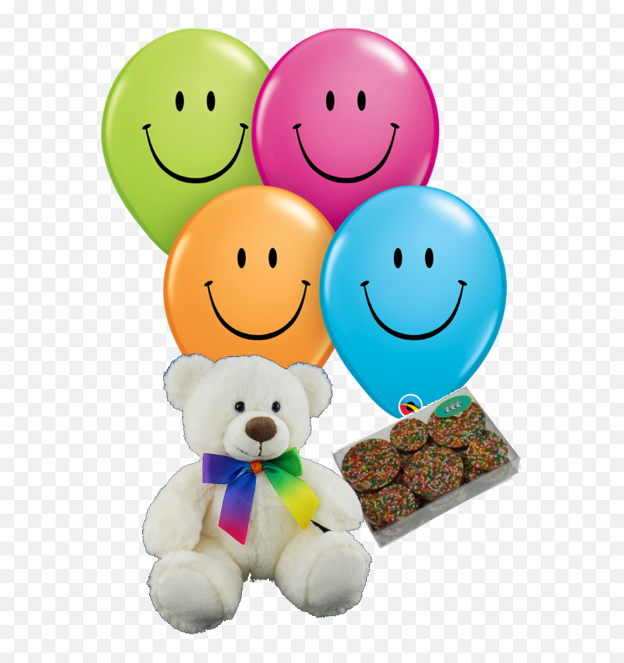 Colourful Cleo Bear And Balloon Combo White Bear - Smiley Face Emoji,Bear Emoticon
