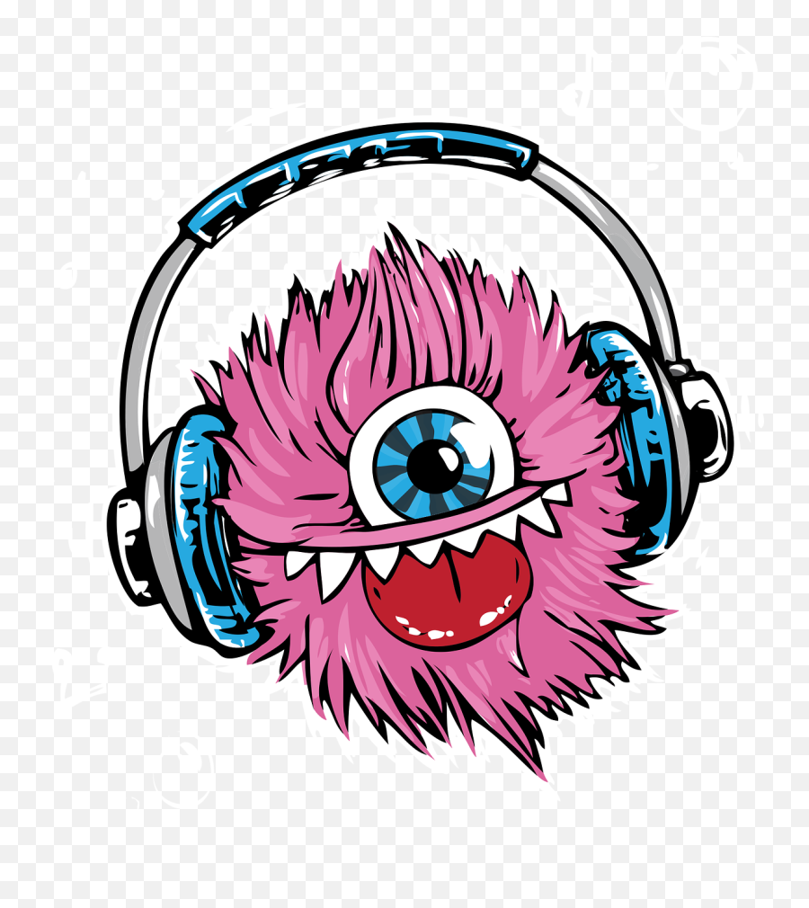 Monster Headphones Headset Listen Smile - Monster With Headphones Clipart Emoji,Music Note Emoticon
