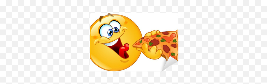 Emoticon Eating Pizza Wall Mural - Fat Smiley Emoji,Emoji Eating Pizza