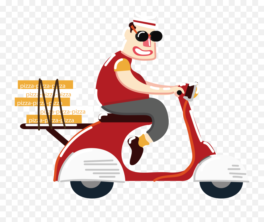 Pizza Fast Food Motorcycle Ride A To - Cartoon Moped Pizza Fast Delivery Cartoon Png Emoji,Scooter Emoji