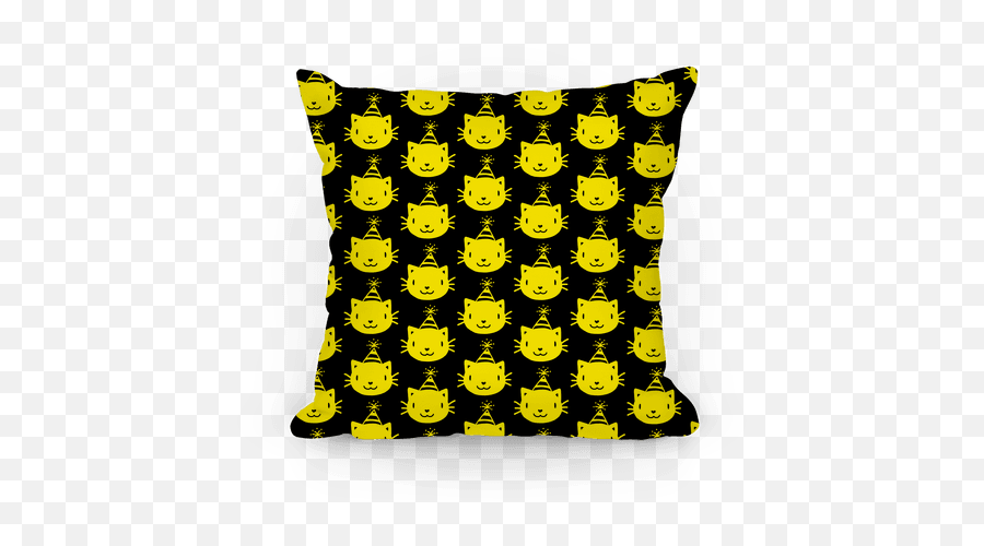 Cat Party Pattern Pillow Yellow On Black Throw Pillow Lookhuman - Gift Emoji,Emoticon Throwing Up