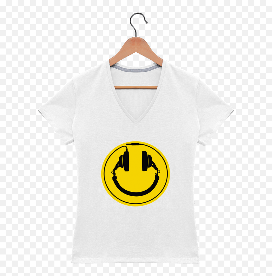 T - Shirt Col V Femme 180 Gr Smiley Headphone Par Laundryfactory T Shirt Je Veux Des Paillettes Dans Ma Vie Kevin Emoji,Emoticon T Shirt
