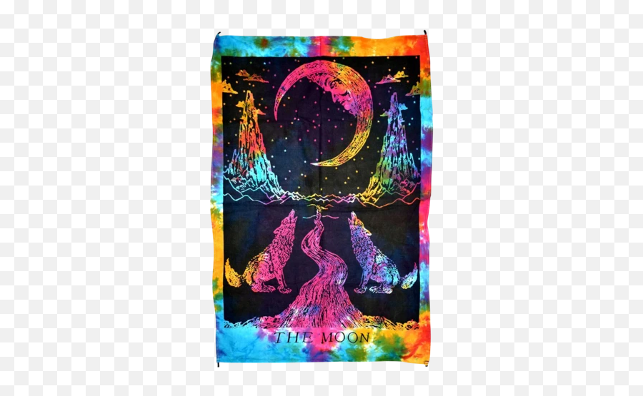 The Moon Tarot Card Cotton Tie Dye Tapestry - Moon And Wolves Tapestry Emoji,Ship Moon Emoji