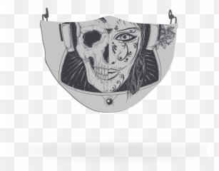 Horror Woman Skull Pattern Face Covering Print 5 - Creepy Emoji