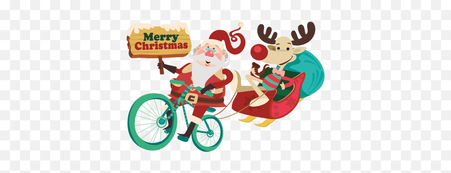 Santa Draggin Sleigh With Bicycle - Santa Claus Bicycle Png Emoji,Bike Emoticon