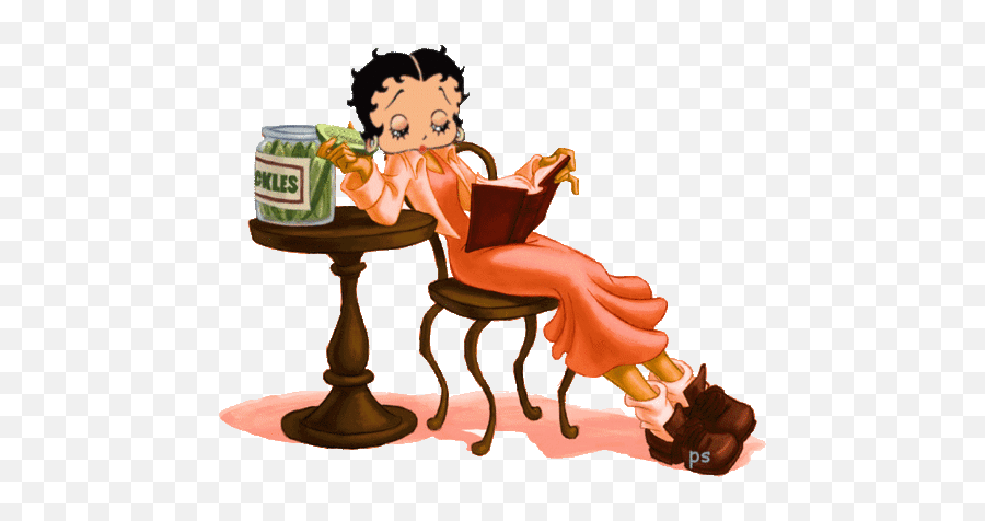 Betty Boop Reading While Eating Pickles - Betty Boop Reading Emoji,Pickle Emoji