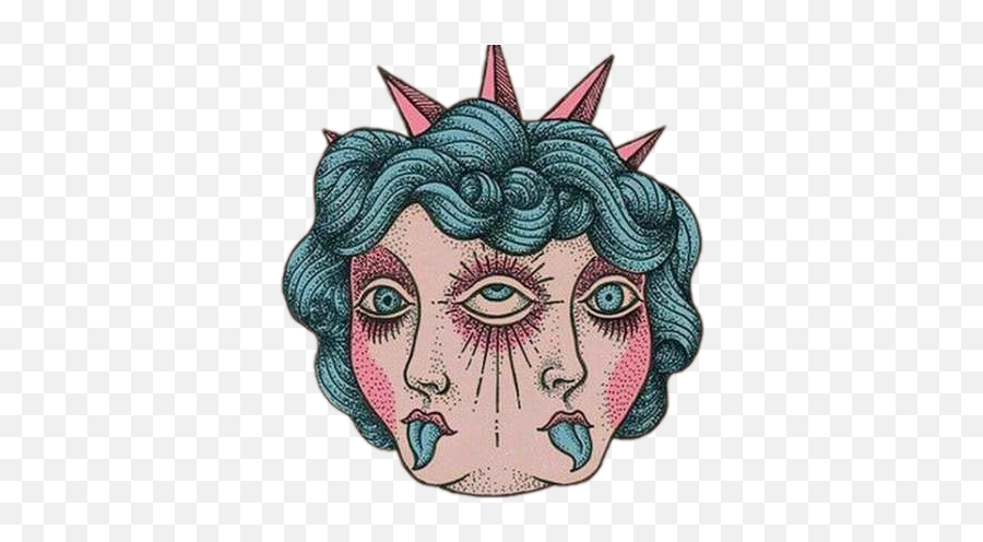 Art Vintage Retro Pink Blue Sticker By Colleen - Drawing Emoji,Eyeroll Emoji Pillow
