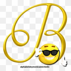 Yellow Smile Emoticon Emoji - Letter B Cursive Gold