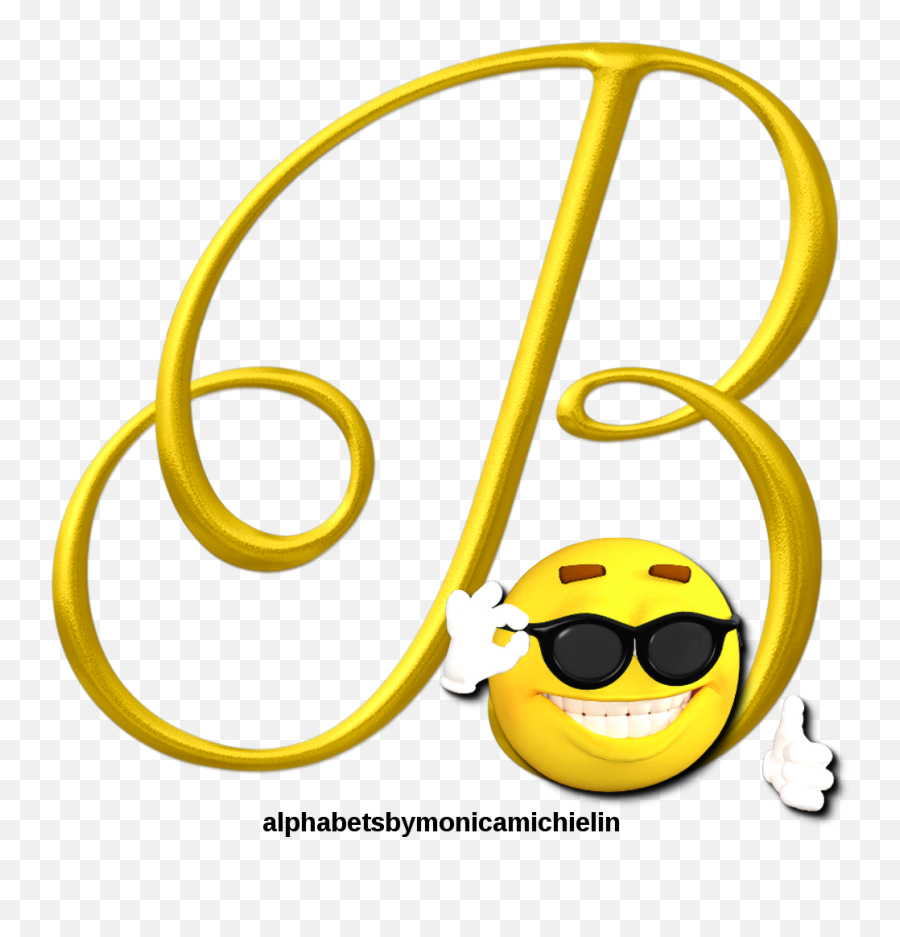 Yellow Smile Emoticon Emoji - Letter B Cursive Gold,Emoji Alphabet