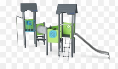 Two towers with tunnel bridge steel posts slide - Playground Emoji