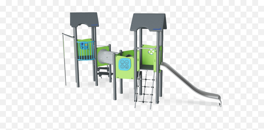 Two Towers With Tunnel Bridge Steel Posts St Steel Slide - Playground Emoji,Workout Emoticons