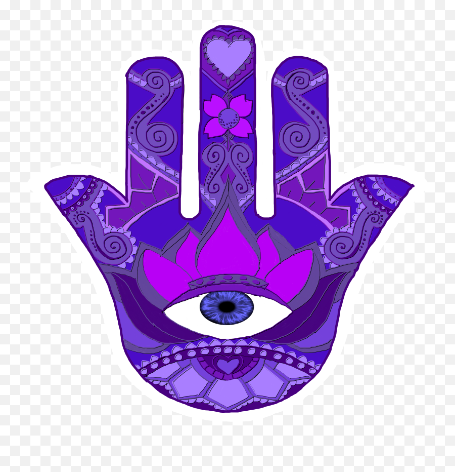 Hamsa Hand Eye Drawing Purple Mandala - Illustration Emoji,Hamsa Emoji