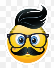 Cute Hipster With Black Hair Emoji Sticker - Cute Mustache Emoji,Hair Emoji