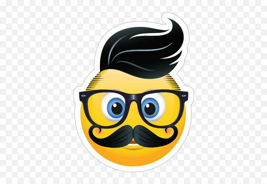 Cute Hipster With Black Hair Emoji Sticker - Cute Mustache Emoji,Hair Emoji