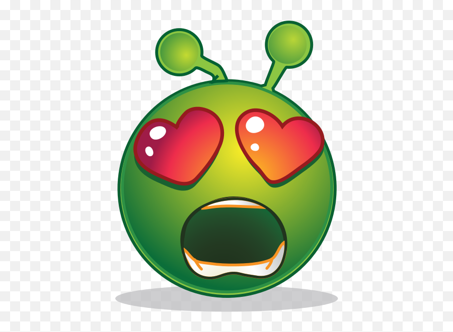 Smiley Green Alien Surprised Love - Alien Smiley Emoji,Surprised Emoticon