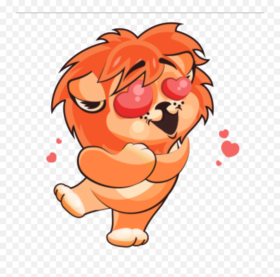 Stickers Lion Emojis Emoticon Happye - Cartoon Lion In Love,Edit Emojis