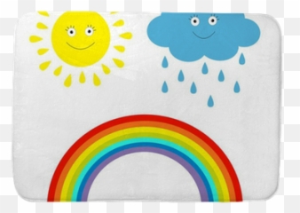 Cartoon Sun Cloud With Rain And - Free Template Clouds And Rainbow Kinder Classroom Emoji,Rainbow Emoticon