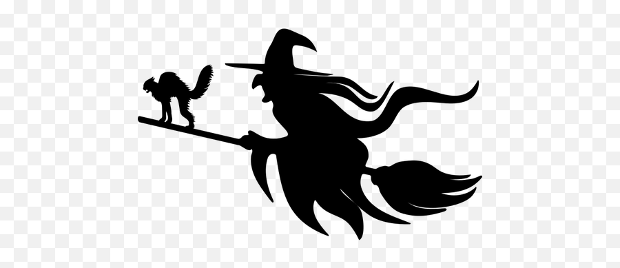 Witch And Cat - Witch Flying On A Broom Silhouette Emoji,Kitty Emoji
