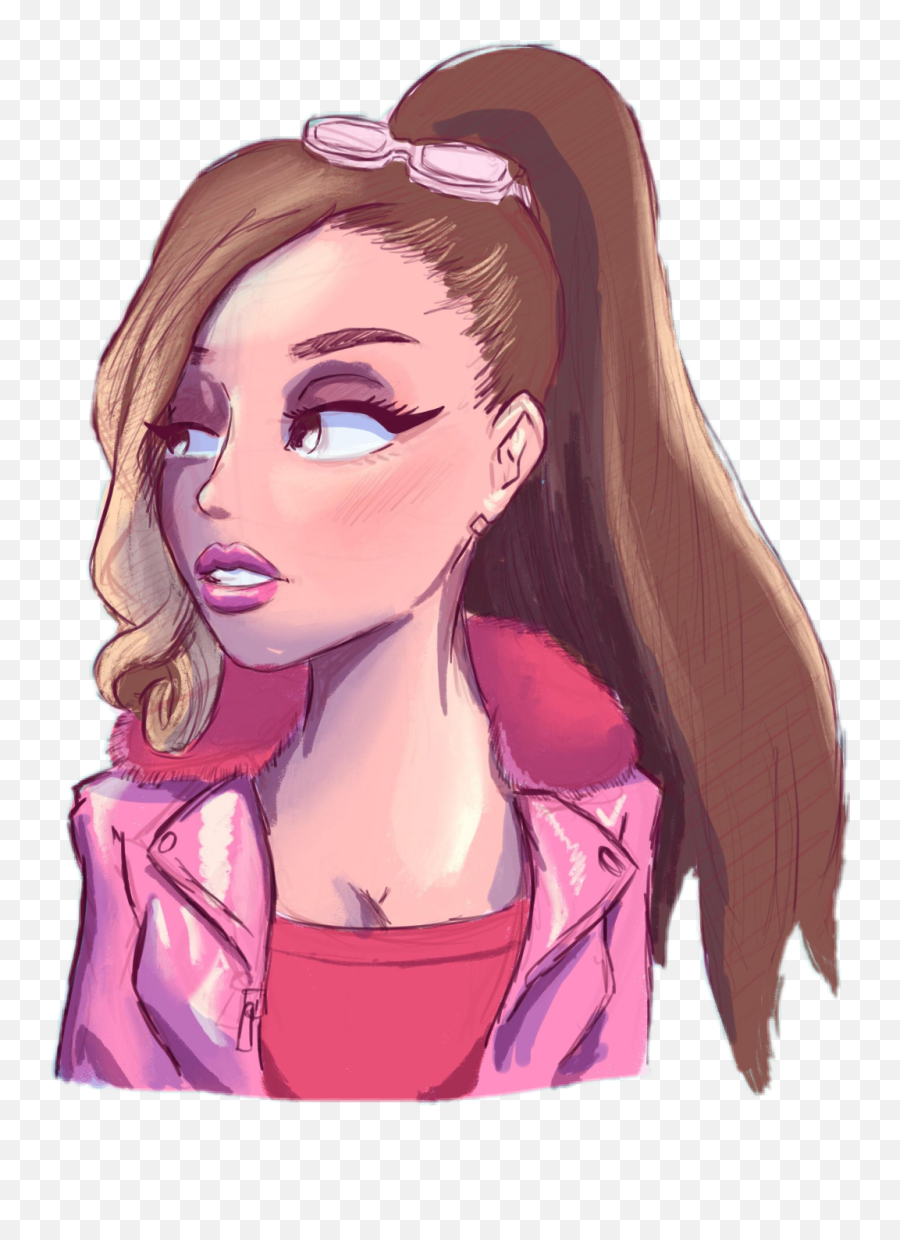 Sketchy Drawing Arianagrande Pink Sassy Ponytail Curly - Ariana Grande Ponytail Drawing Emoji,Sassy Girl Emoji