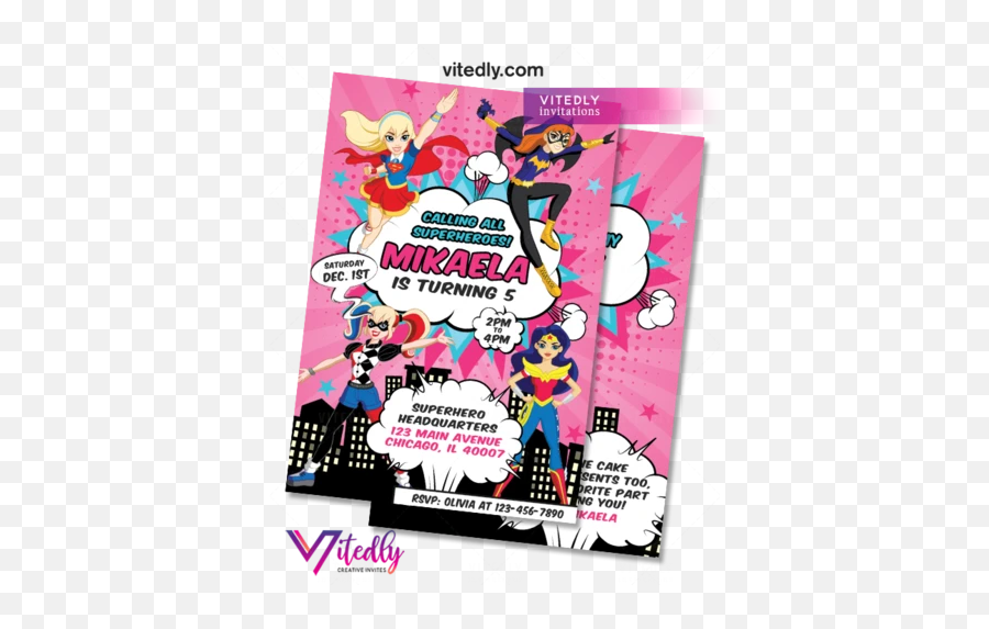 Birthday Invitations U2013 Vitedly - Birthday Superhero Girls Invitation Emoji,Elmo Emoji
