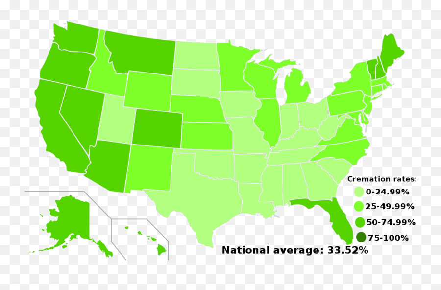 Cremation Rates Map - States With Anti Slapp Laws Emoji,Usa Emoji Map