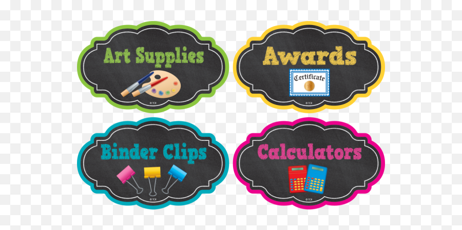 Supply Labels Chalkboard Brights - Teacher Created Resources Chalkboard Brights Supply Labels Tcr3515 Emoji,Name Badge Emoji