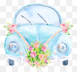 Car Flowers Wedding Justmarried - Clipart Retro Wedding Car Png Emoji,Car Grandma Flower Emoji