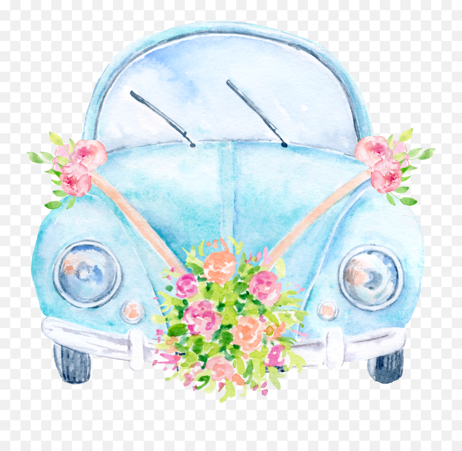 Car Flowers Wedding Justmarried - Clipart Retro Wedding Car Png Emoji,Car Grandma Flower Emoji